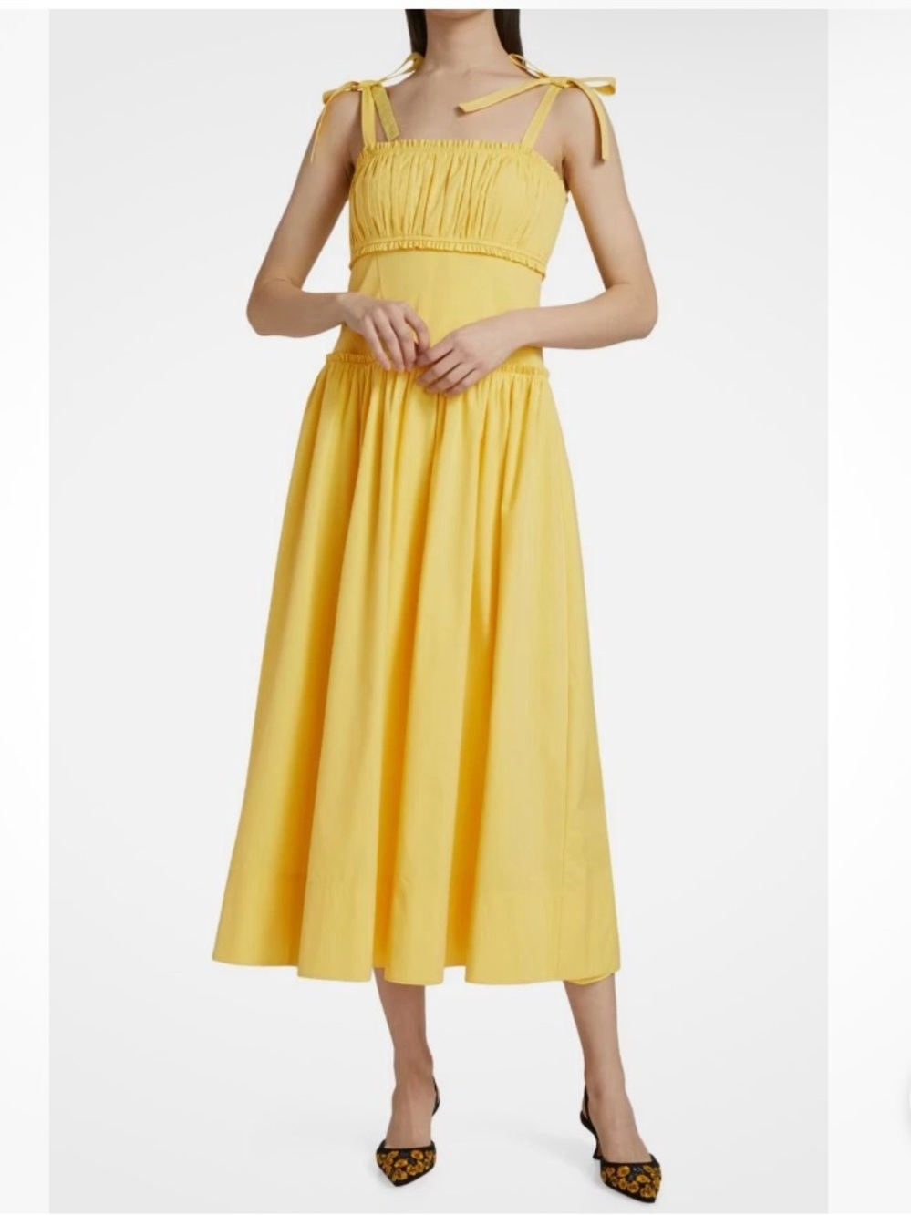 cinq a sept Yellow Pleated Midi Skirt with Self-Tie Waist